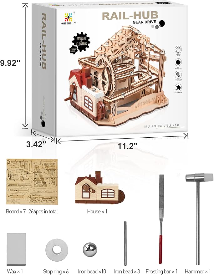 MIEBELY 3D Wooden Puzzles for Adults, 235 Pieces 3D Puzzle DIY Wood Marble Run Model Kits, Electrical Mechanical Gear W/Motor Building Kit, 3D Puzzle Creative Home Decor & Gift for Men/Women