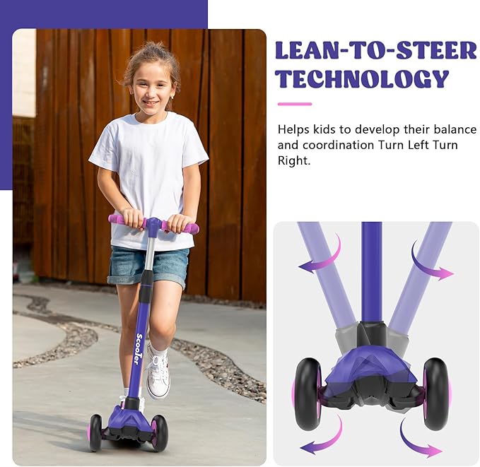 Kids Scooter,LED Lighted Wheels and 3 Adjustable Height Handlebars Scotters for Kids 3-12,3 Wheel Toddler Kick Scotter for Boys & Girls up to 132 Lbs.
