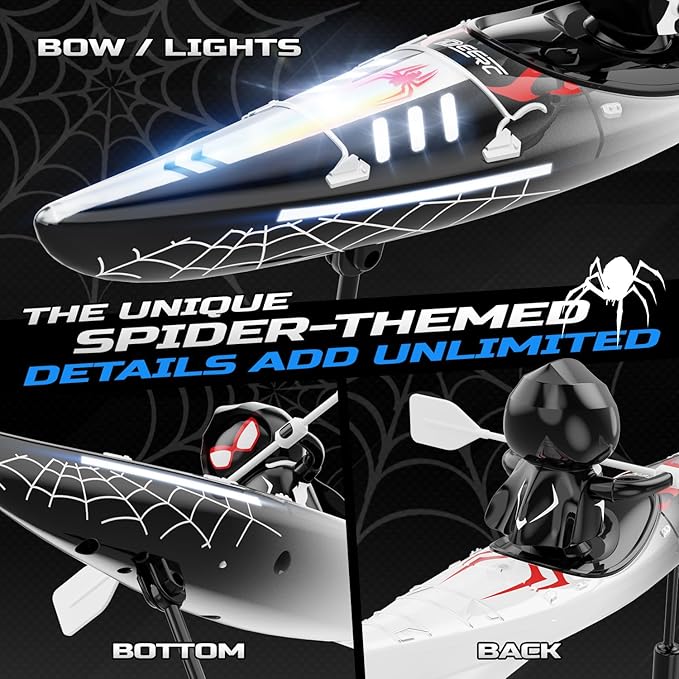 DEERC Remote Control Boat for Kids,RC Spider Kayak Boat Toys for Pool,Lake,Bathtub with Light Summer Outdoor Water Toys Never Capsize Gift for Kids Boys Girls