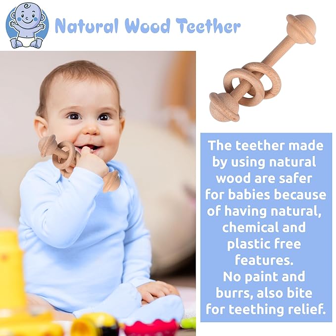 Newborn Baby Gift Set | Baby Gift Basket | Newborn Blanket, Wooden Teether, Security Blanket, Cap, Baby Bibs, Socks & Greeting Card (Blue)