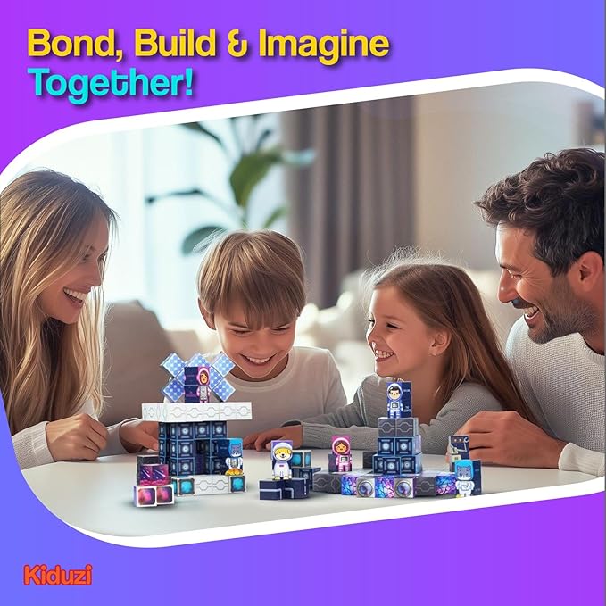 Magnetic Building Blocks – Space Adventure Edition - 100-Piece STEM Toy for Kids 3-10+ - Creative - Screen-Free Fun - 1 inch Strong Magnets, Durable & Travel-Friendly - Great Gift for Boys & Girls