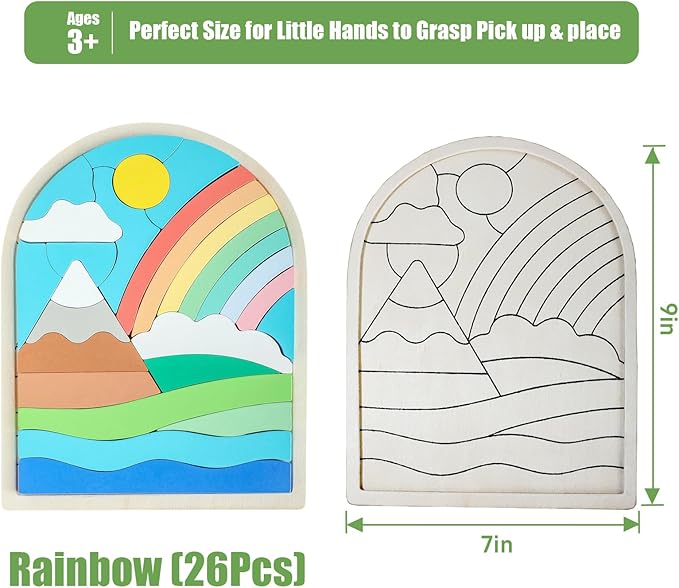 Kids Wooden Puzzles for Toddlers 3-5, Color Shapes for Ages 4-6, Montessori Toys for 3 Year Old, Great Gifts for 3+ Year Olds (Rainbow)