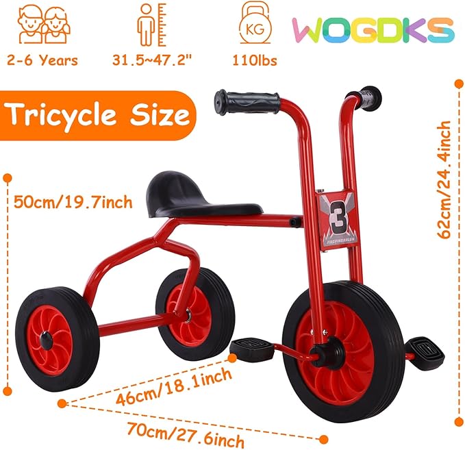 Kids Tricycle for Rider Age 2+, Big Wheel Kids Trike with Rubber Wheels, Preschool Daycare Kids Bike, Birthday Toys Gift for Boys and Girls