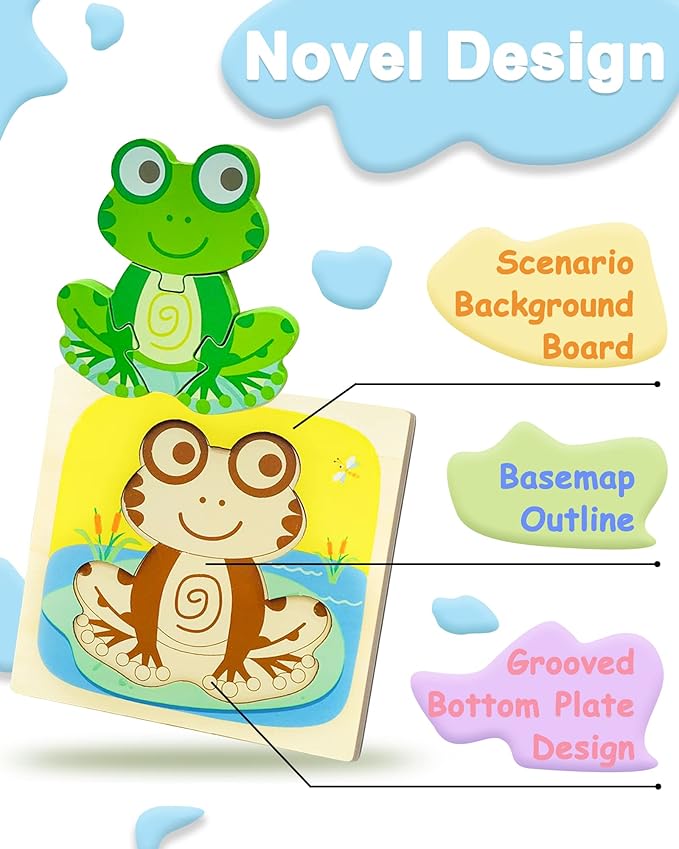 Benresive Wooden Toddler Puzzles Ages 1-3, Montessori Toys for 1 2 3 Year Old Boys Girls, 8 Pack Animal Toddler Toys Gifts for 1 2 3 Year Old Boys Girls, Learning Educational Preschool Puzzles