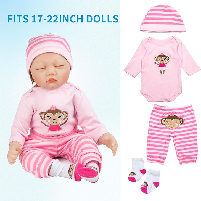 8 Pieces Reborn Doll Clothes Pink Accessories Set with Backpack for 17-22 inch Reborn Baby Doll Girl Clothing Kids Caring Set