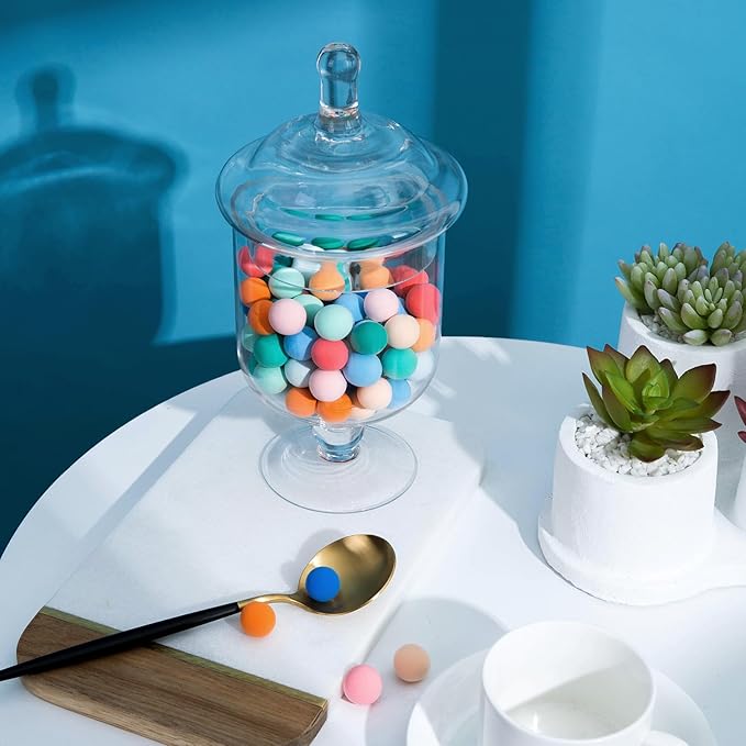 Clear Glass Apothecary Jars, Small Candy Buffet Display Elegant Storage Jar, Decorative Wedding Candy Organizer Canisters (Height: 9" Body: 5"; 22 FL.OZ)