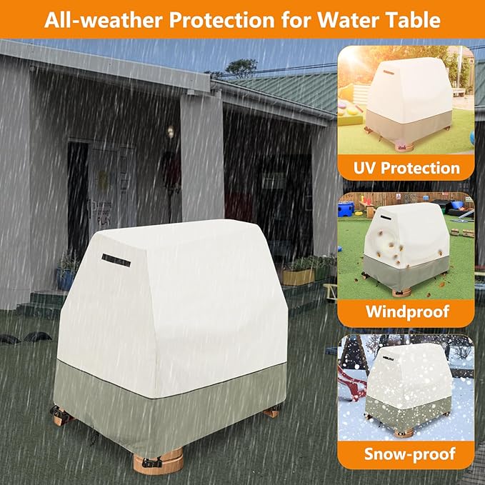 Kids Water Table Cover,Outdoor Heavy 600D Waterproof Anti-UV Dustproof Kids Water Play Table Cover,Compatible with Step2 Rain Showers Splash Pond Toddler Water Table,Beige,Cover Only