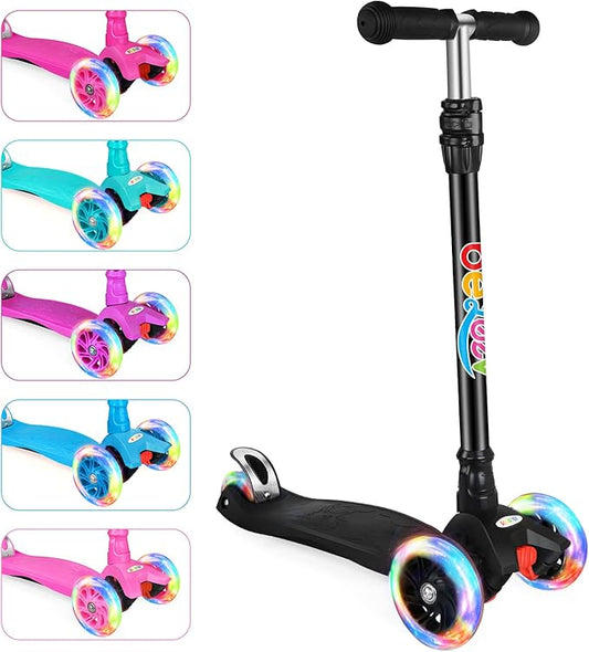 BELEEV A2 Scooters for Kids 3 Wheel Kick Scooter for Toddlers Girls Boys, 4 Adjustable Height, Lean to Steer, Light up Wheels, Extra-Wide Board, Easy to Assemble for Children Gift Sport Toys Ages 3-12