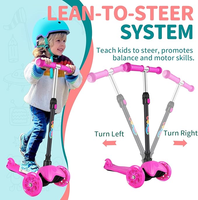 BELEEV A1 Scooter for Kids Ages 2-6, 3 Wheel Kick Scooter for Toddlers Girls Boys, Light up Wheels, Adjustable Height, Lean to Steer, Non-Slip Deck, Lightweight Push Scooter for Children