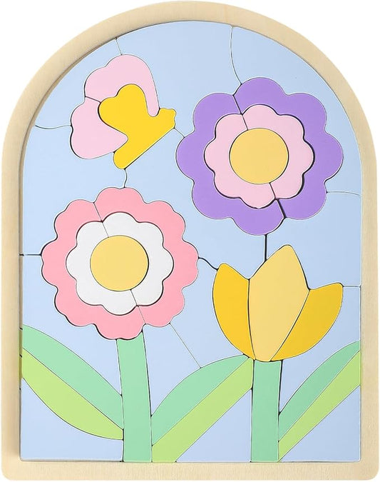 Kids Puzzles Ages 3-5, Wooden Puzzles for Toddlers 3-5, Color Shapes Puzzles for Kids Ages 4-6, Toddler Puzzles Montessori Toys for 3 Year Old, Great Gifts for 3+ Year Olds (Flowers)