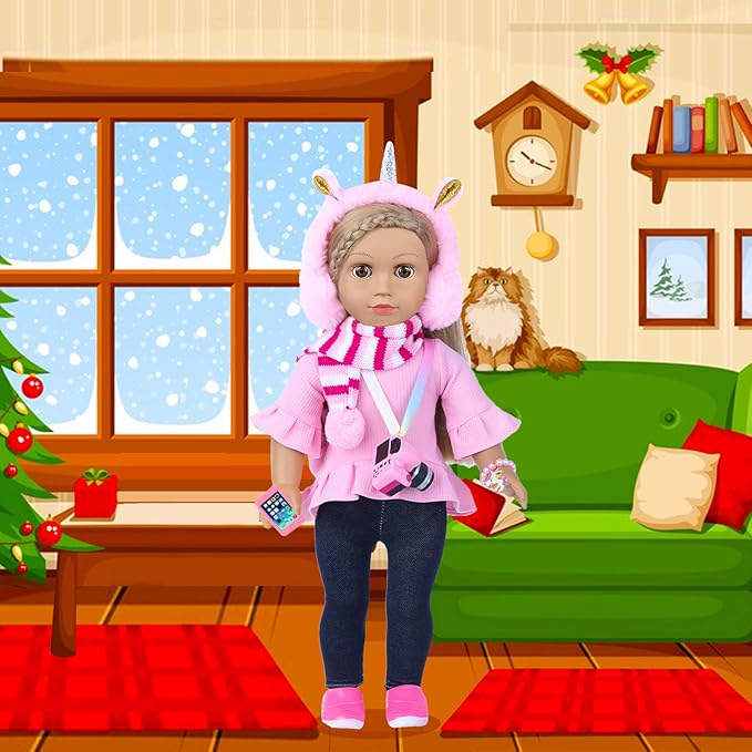 American Doll Clothes and Accessories for 18 Inch Dolls - Includes Pretend Makeup Kit - Girls Gift (Doll Not Included)