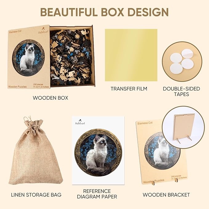 Siamese Cat 500 Pieces Wooden Puzzles for Adults Animal Jigsaw Puzzles with Unique Shapes Pieces Great Gift for Kids and Adults on Birthday,Thanksgiving,Christmas 16.7x16.7 Inches