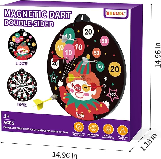 Bennol 14 PCS Double-Sided Magnetic Dart Board Toys for Kids Boys, Kids Dart Board Toys Gifts for 3 4 5 6 7 8 9 10 11 12 Year Old Boys Kids, Indoor & Sport Outdoor Party Play Game Toys Birthday Gifts