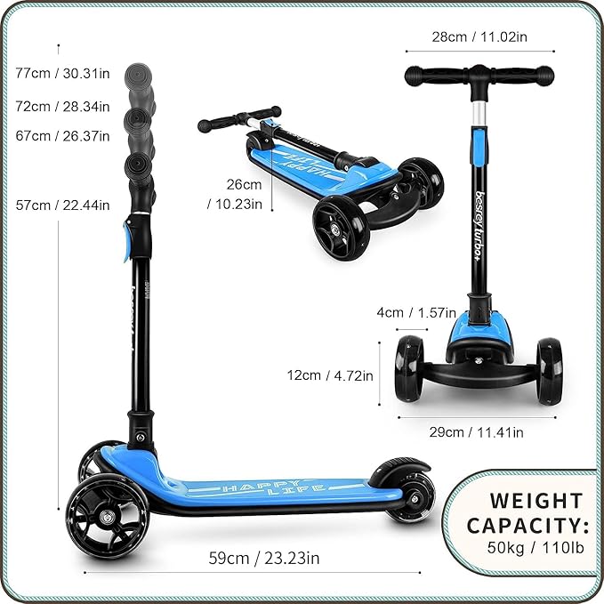 besrey Kids Scooter, Kick Scooters for Kids Age 3-8, 3 Wheel Scooter for Kids with LED Light Wheels, Toddler Scooter Foldable Extra Wide Deck Outdoor Activities for Boys/Girls