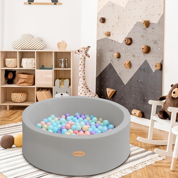 Baby Ball Pit 35.4" Soft Round Memory Foam Ball Pits NOT Included Balls Indoor Outdoor Playpen for Babies Toddlers Kids Great Gift for Girls Boys, Gray