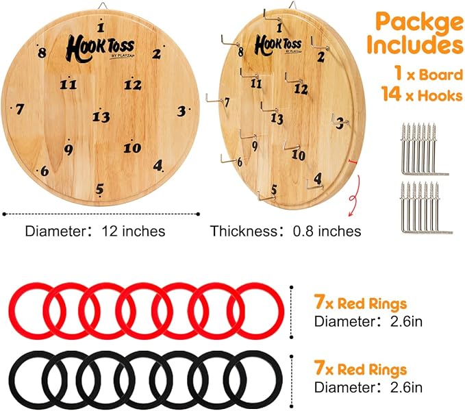 Hook Game Ring Toss for Adults & Kids, Wooden Board Dart Wall Game, Outdoor Indoor Games for Family and Friends, Played at Dorm, Beach, Party, Camping and Yard