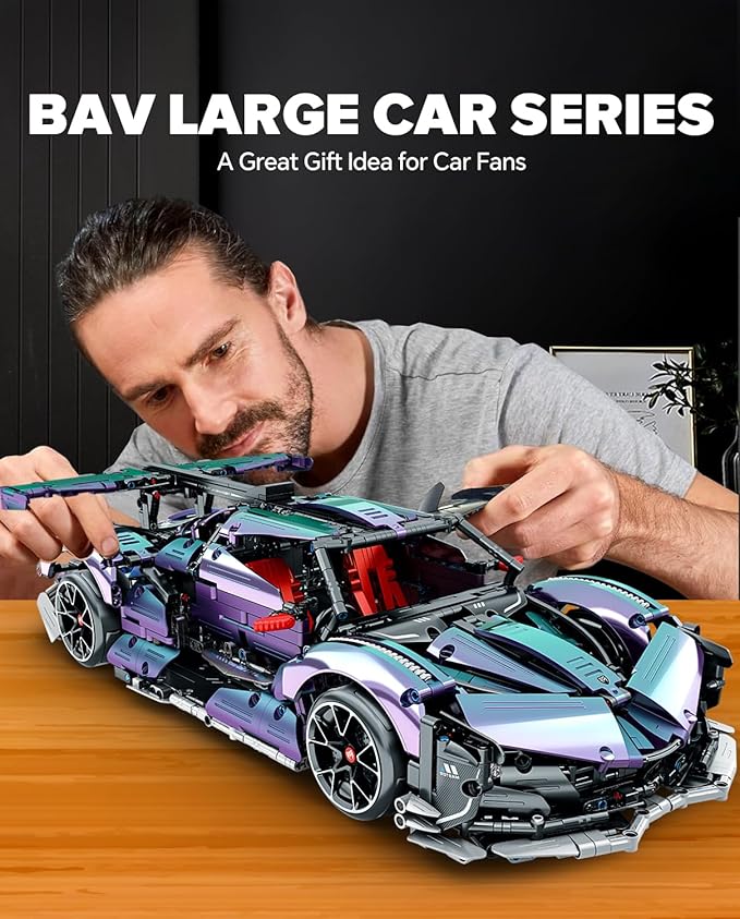 BAV Super Plated Sports Car Building Kits, Adult Collectible Model and Race Engineering Toy Set, 1:10 Scale Electric Driftable Remote Control Sports Car for Adults Men Teens