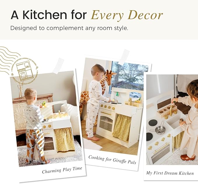 Tiny Land Play Kitchen, Kids Kitchen Playset, Toddler Kitchen with Cutting Food Set, Wooden Kitchen Sets for Kids, Best Gift for Girls and Boys