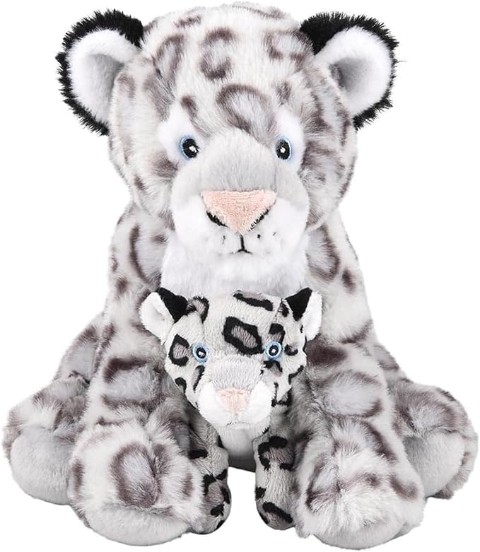 Mom and Baby Stuffed Animals for Boys & Girls, Safari Baby Shower Decorations, Nursery Decor, Zoo Animals for Toddlers, Quality Realistic Toys for Kids, Cute, Soft, Huggable (9.5" Snow Leopard)