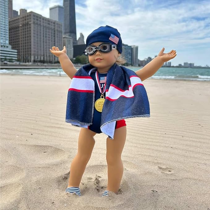Emily Rose 18-Inch Doll Clothes 6-Piece USA Competition Bathing Suit Swimsuit and Accessories, Including Medal & Goggles | Gift Boxed! | Compatible with 18" American Girl Dolls | Doll Not Included
