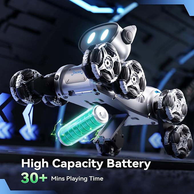 XOS Remote Control Robot Dog Toys for Boys & Girls, Rechargeable Stunt RC Car with Music, Spray, Climbing, Multiple Postures, LED Eyes, for 6-12+ Kids Birthday/Christmas/Easter Gifts