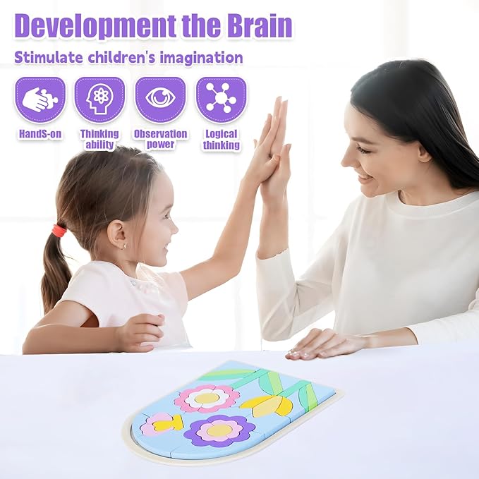 Kids Puzzles Ages 3-5, Wooden Puzzles for Toddlers 3-5, Color Shapes Puzzles for Kids Ages 4-6, Toddler Puzzles Montessori Toys for 3 Year Old, Great Gifts for 3+ Year Olds (Flowers)