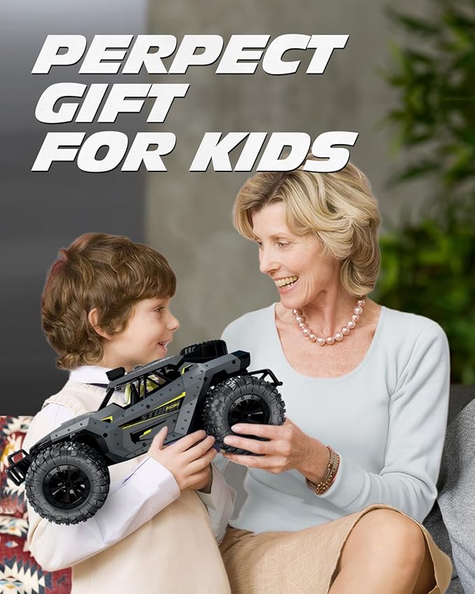 Tecnock RC Truck Car, 20+ KM/H High-Speed 4WD Remote Control Car, 2.4GHz Anti-Interference with Dual LED Headlights, Rechargeable Monster Truck - Ideal Outdoor Backyard Gifts for Boys & Teens