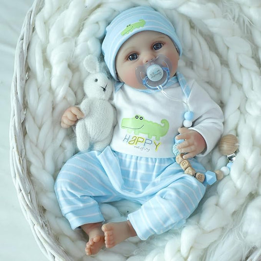 SCOM Lifelike Reborn Baby Dolls - 16 inch Realistic Baby Toddler Dolls Soft Cloth Body Vinyl Limbs, with Clothes and Doll Accessories Gifts for Kids Age 3+