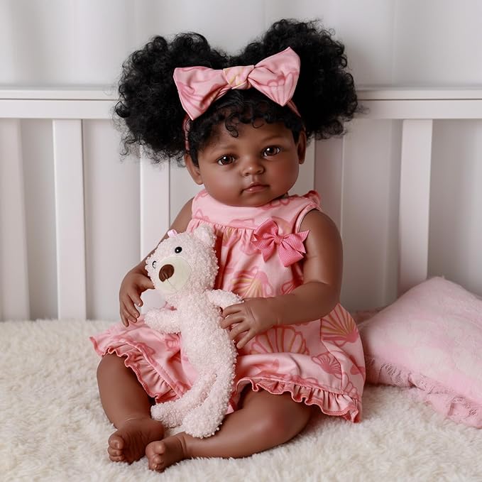 BABESIDE Lifelike Reborn Baby Dolls Black Girl AMA - 20 Inch Soft Body Realistic Baby Doll Handmade Real Life Toddler Black Baby Dolls with Clothes and Toy Gift for Kids Age 3+