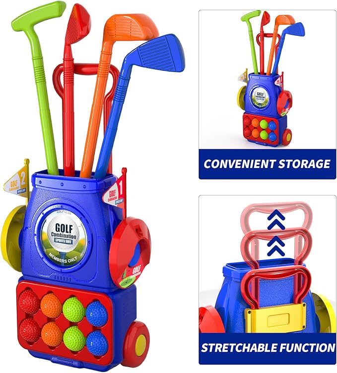 Bennol Toddler Golf Set Toys for Kids, Upgraded Kids Golf Cart Toys Sets with 4 Golf Sticks, 8 Balls and 1 Mat, Indoor & Outdoor Golf Toys for 3 4 5 6 Year Old Boys Girls Toddlers
