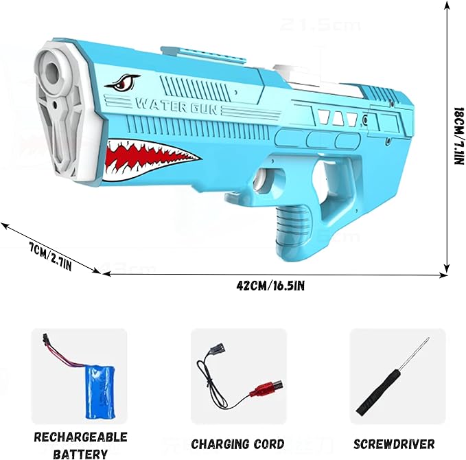 Electric Squirt Toy Water Gun - Battery Operated Powerful Squirt Gun Automatic Big Watergun Blaster Pistol Adults Kids Ages 4-8-12 Shark Party Favors Backyard Summer Outdoor Pool Beach Battles Game