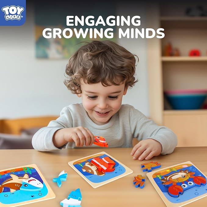 TOY Life Wooden Puzzles for Toddlers 2-4, Sea Animals Puzzles for Toddlers 1-3, Wood Puzzles Educational Montessori Toys Gifts for 1 2 3 Year Old, Baby Kids Learning Toy