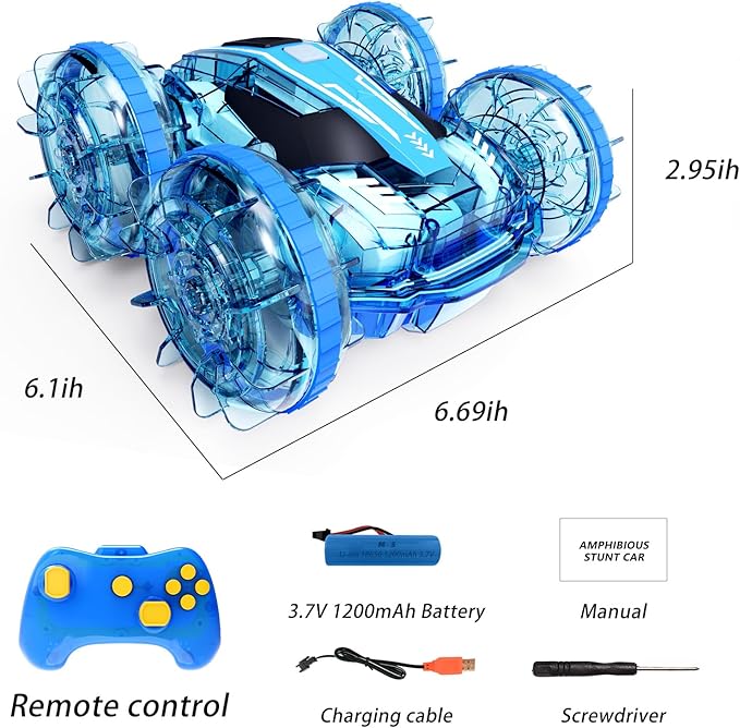 Tecnock Amphibious Remote Control Car Boat for Kids, 4WD RC Cars with Waterproof Remote, 2.4GHz RC Boat with LED Lights, 60 Minutes of Playtime, Water Pool Toys Gifts for Boys and Girls