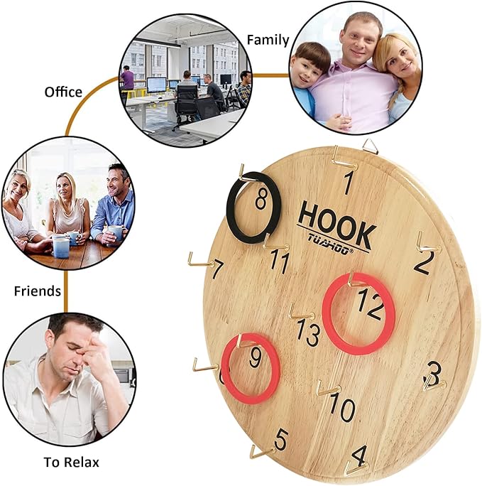 Hook Ring Toss for Kids Adults Indoor Outdoor Family Fun, Wooden Board Darts Wall Game for Game Room, Man Cave, Dorm, Yard Hookey Ring Tossing Games for Home, Party, Office, Backyard