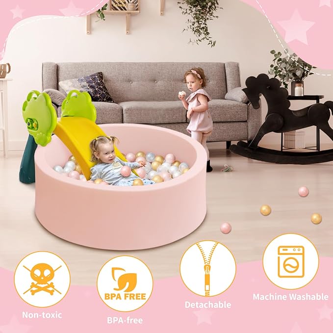 Baby Ball Pit 35.4" Soft Round Memory Foam Ball Pits NOT Included Balls Indoor Outdoor Playpen for Babies Toddlers Kids Great Gift for Girls Boys, Peach