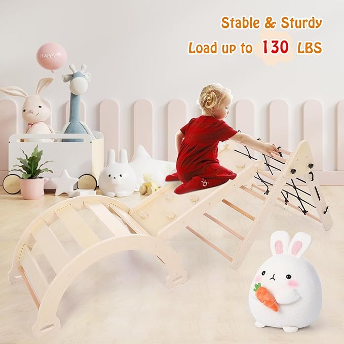 Toddler Indoor Gym Playset, 3-in-1 Wooden Climbing Toys, Triangle Folding Climbing for Climbing & Sliding for Boys and Girls,18M+