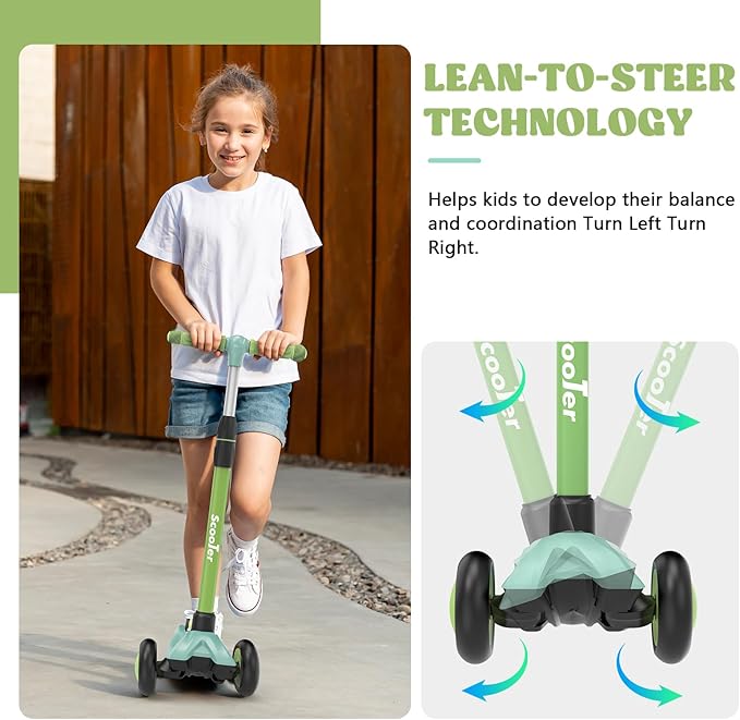 Kids Kick Scooter,Adjustable Height Handlebars and Removable Seat Scooters for Kids,3 Lighted Wheels Anti-Slip Deck Toddler Scooter for Boys & Girls Aged 3-12 up to 132 Lbs.