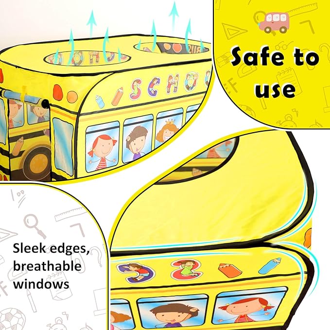 Pop up Play Tent for Kids Aged 1-3 Years Old Boys and Girls : School Bus Tent Playhouse Toy Play Tents for Toddlers 3-5 Kids Tent Indoor Outdoor Playhouse Toys for 1 + Year Old, School Bus