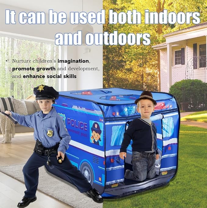 Pop Up Tent for Kids.Police car Tent.Large, Easy to Organize Police Toys.Police Gear for Kids.Boys and Girls Imaginative Play.Indoor Outdoor Pretend Play