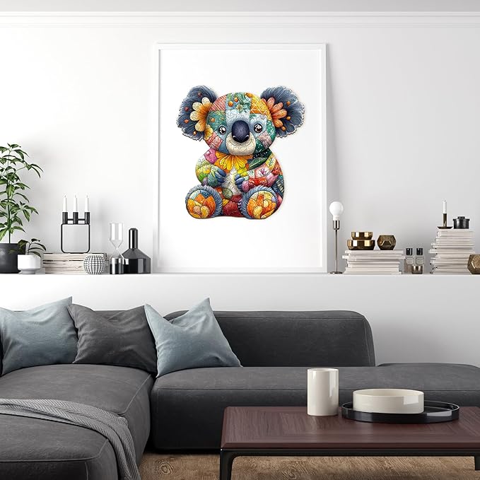 Wooden Puzzles for Adults, Wooden Jigsaw Puzzles for Adults Kids, Patchwork Koala Unique Shaped Wood Puzzles Adult, Creative Birthday Gifts for Friends Family Game (8.5 * 8.1in 100pcs)