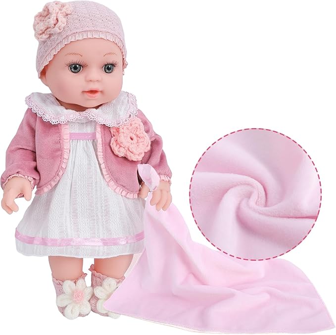 12" Girl Baby Dolls Playset Adoption Baby Doll with Clothes Accessories Include Outfits,Pacifier,Disposable Diaper,Blanket,Feeding Bottle Toy Stuff for Toddler 3 Ages and Up
