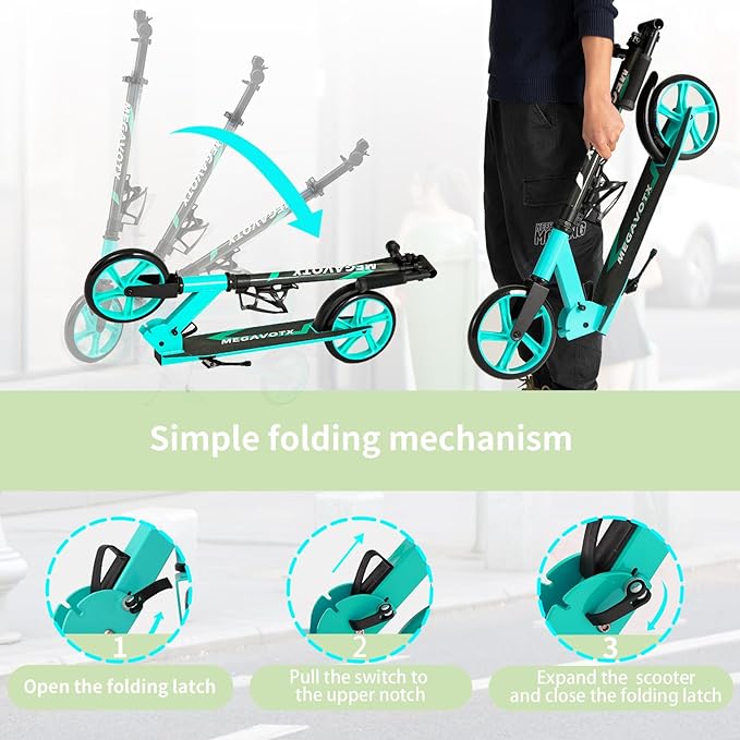 Kids & Adults Kick Scooter – 2 or 3 Wheel Options (LED on 3-Wheel) for Outdoor Fun & Commuting, Foldable and Portable, Adjustable Handle, Anti-Slip Deck (Ages 3 to Adult),Birthday Gift