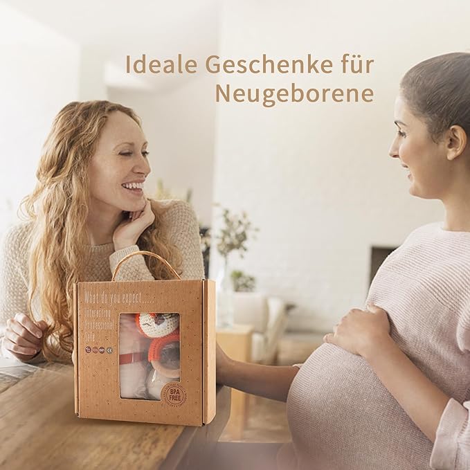 Baby Gift Set for Newborn, New Baby Bath Gift Set 7 Pcs, Baby Essentials Shower Set with Bath Towel+Teether+Rattle Toy+Pacifier Bag+Drool Towel+Brush+Wooden Milestone for Boy & Girls