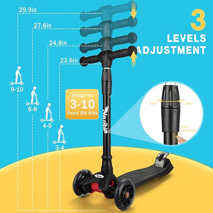 Scooters for Kids Age 3-5, Kick Scooter for Boys Girls Toddlers, 4 Adjustable Height, AEBC-9 Bearing, 3 Light Up Wheels, Outdoor Activities for Children from 3 to 12 Years Old
