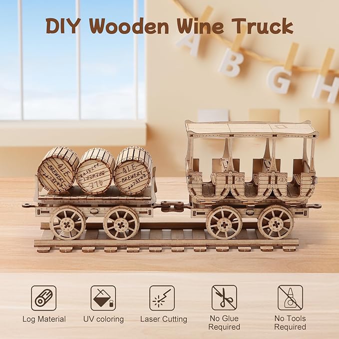 3D Wooden Puzzle for Adults, Mechanical Wine Truck Model, DIY Vehicle Model Building Kit Handicraft Wood Craft Hobbies Toy, Birthday for Hobbyist 14+ Family Women Men, 278 Pcs