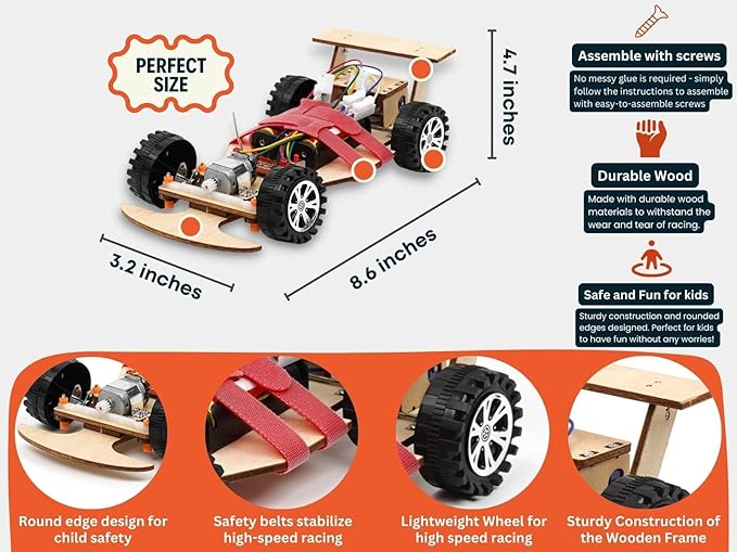 Wooden Wireless Remote R/C F1 Racing Car Science Kit to Build (Racing Pack of 2), Educational STEM Project Science Kit for Kids Aged 9-16, Ideal Gift for Children Boys and Girls