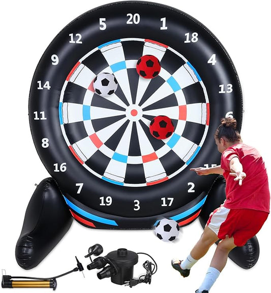 Inflatable Giant Kick Darts Games (Over 6ft Tall), Jumbo Outdoor Soccer Target Dartboard with Soccer Balls and Air Pump, Large Kick Game Carnival Games for Yard Family Kids Adults (Black)