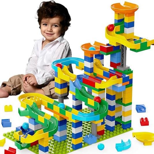 3in1 Marble Runs for Kids 4-8 Building Blocks/246Pcs Classic Big Blocks Toys Set Compatible with DUPLO Lego Sets/Marble Maze Race Track/Montessori Learning STEM Toys for Toddler,Kids Age 3,4,5,6,7,8+