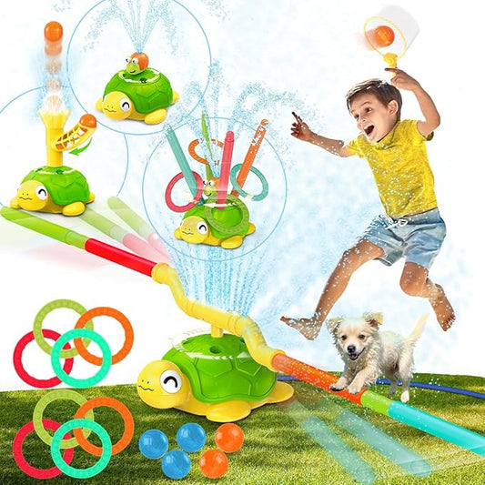 4-in-1 Turtle Water Sprinkler for Kids Summer Toys, Outdoor Toys for Toddlers, Kids Sprinkler Water Toys, Backyard Games for Summer Fun, Backyard Games Splash Water Toys Gifts for Boys Girls Dogs
