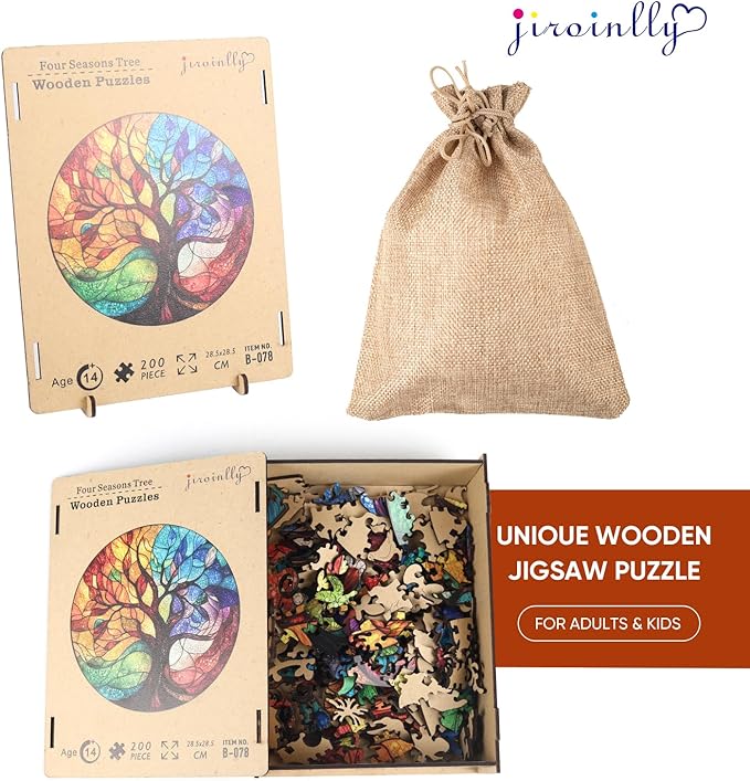 Wooden Puzzle for Adults - 3D Tree of Life Wooden Jigsaw Puzzles 200 Piece, Unique Shaped Challenging Puzzles, Exquisite Packaging, Best Gift Mother's Day Toys for Family Friends 11.2x11.2 in